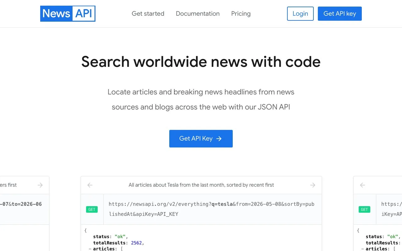 Aperçu NewsAPI