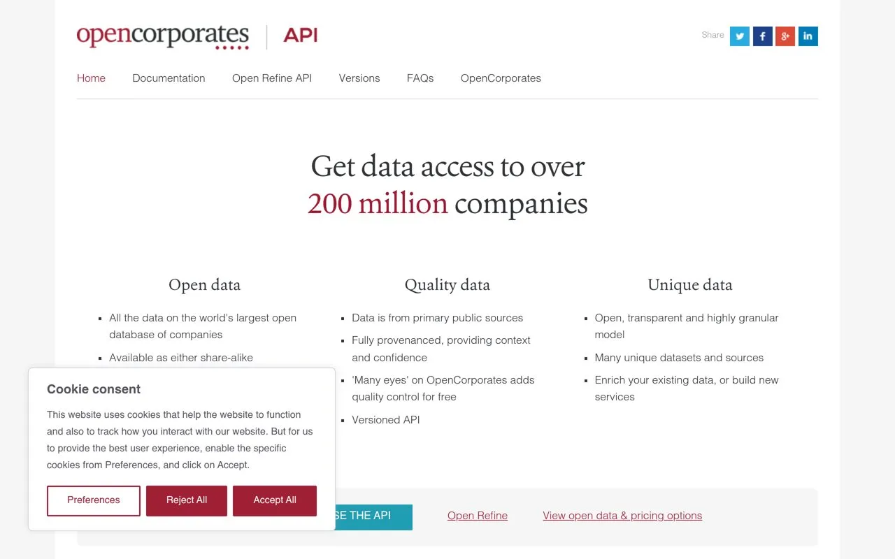 Aperçu OpenCorporates