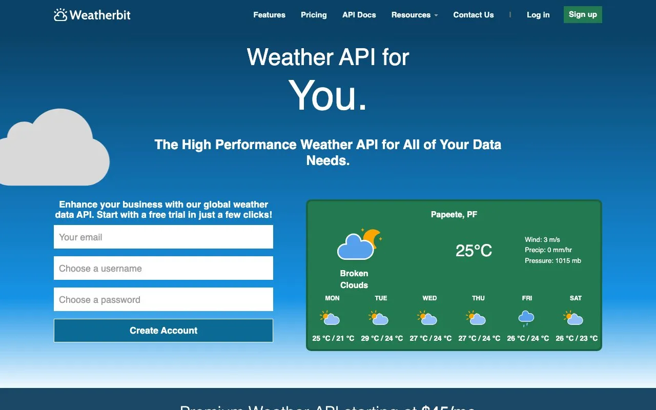 Aperçu Weatherbit